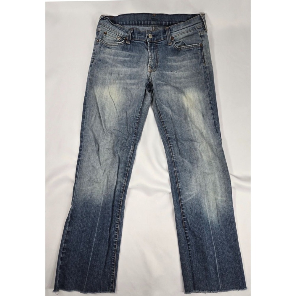 VINTAGE 7FAM Made in USA W31‎ Bootcut Jeans Light Wash Raw Hem Y2K Distressed